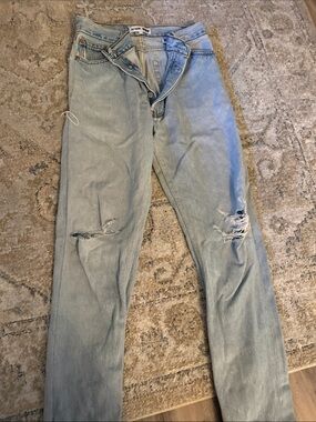 Re/Done Light Blue Distressed Straight Jeans